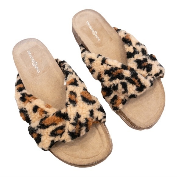 TREASURE & BOND Davina Faux Shearling Slide In Tan Leopard Teddy - Picture 1 of 5